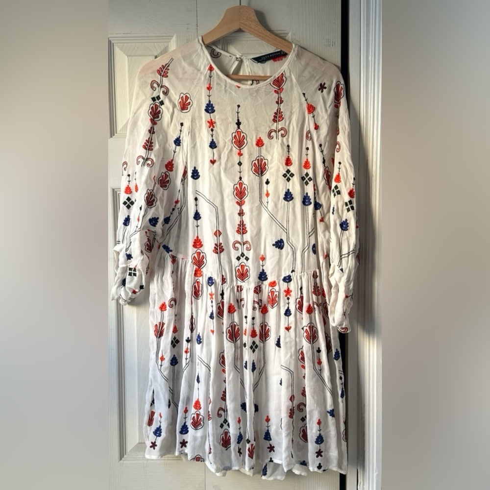 Zara sheer white dress with embroidery details